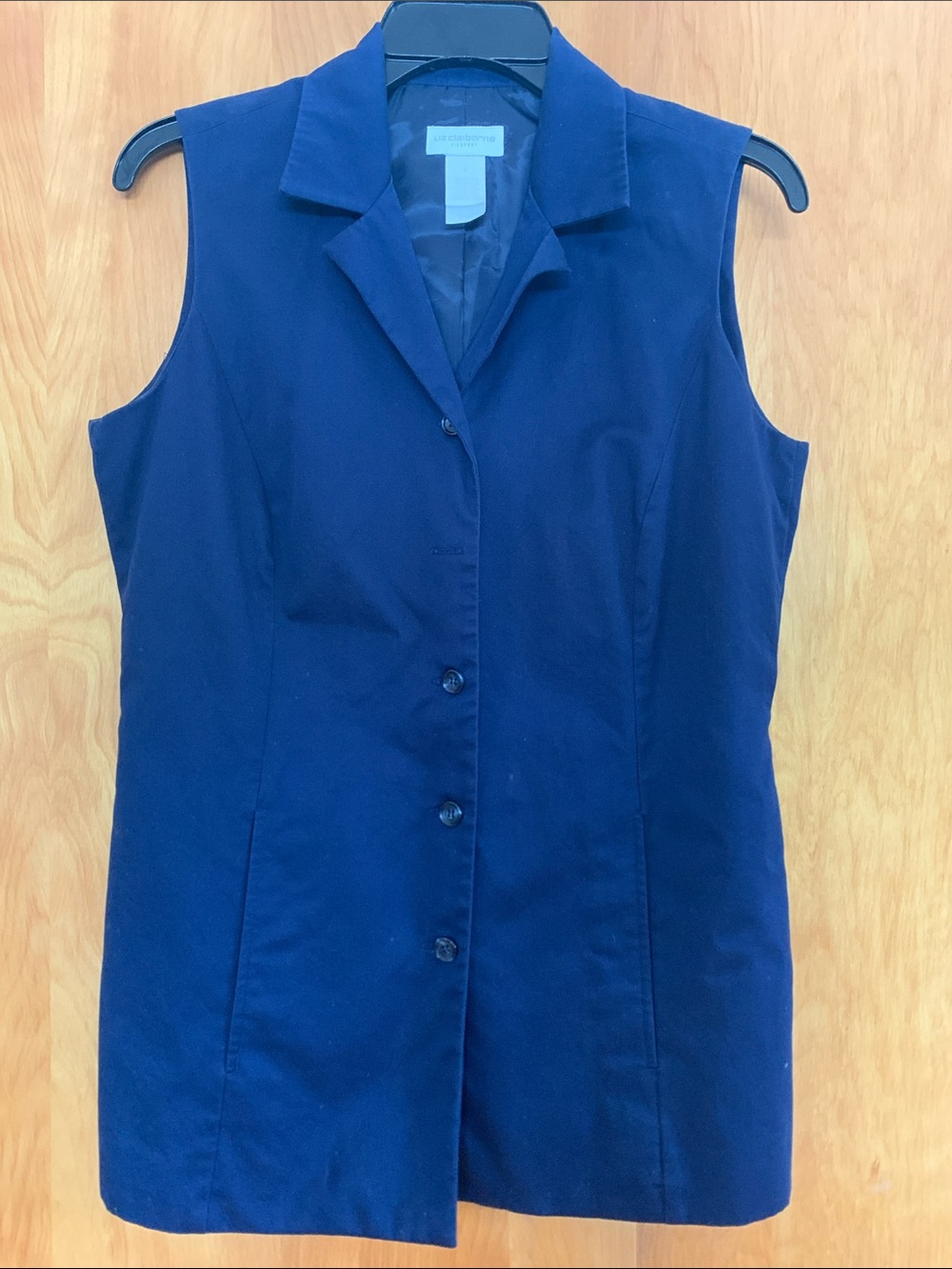 Vintage Liz Claiborne 100% Cotton lined Navy 5 Button-Front Vest Top size 6